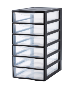 Tour rangement ORGAMIX 6 petits tiroirs Noir / Transparent - L36.5xl26xh50cm